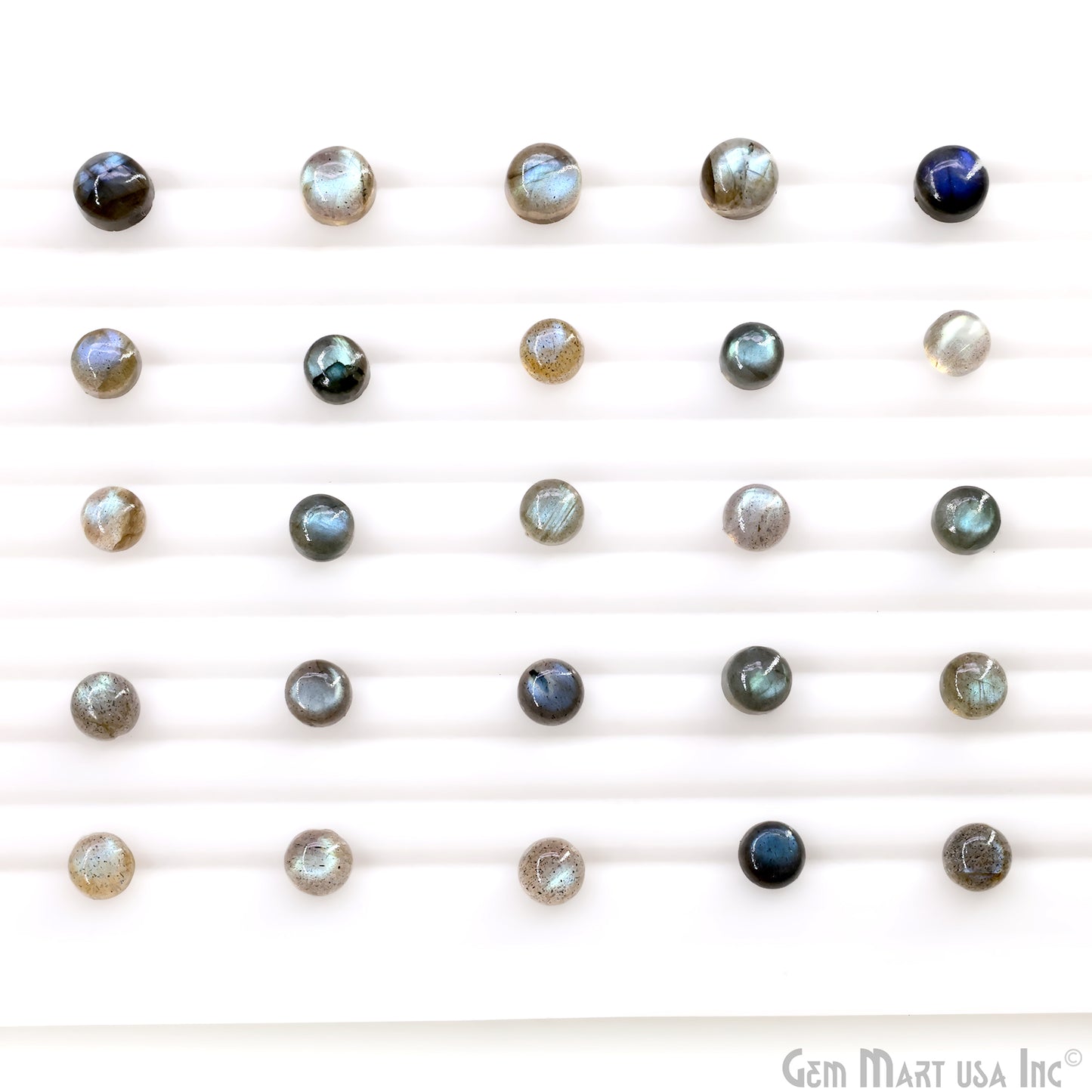 Labradorite Wholesale Gemstones, 100% Natural Semi-Precious Gems, Blue Flash Cabochon Loose Gems, 7mm, Round, 5PC Lot