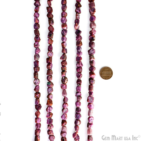 Ruby Rough Beads, 9 Inch Gemstone Strands, Drilled Strung Briolette Beads, Free Form, 7x5mm