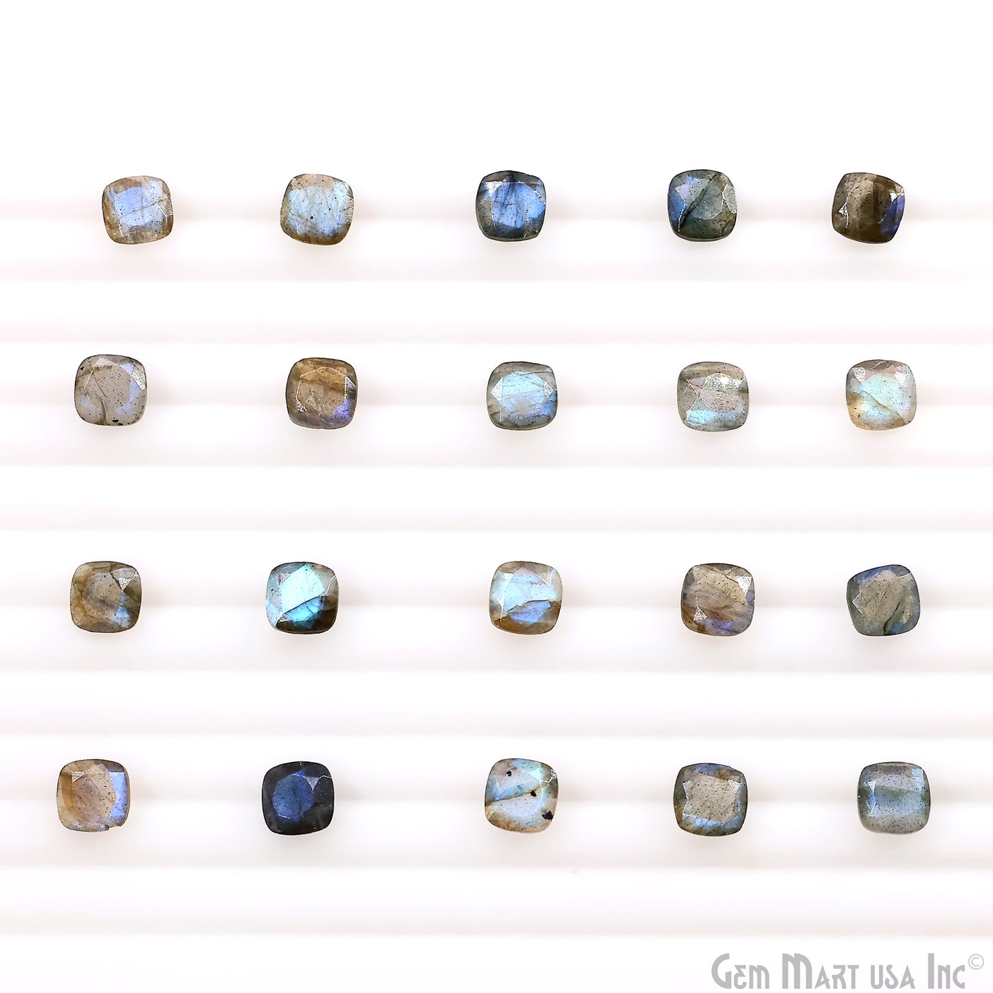 Labradorite Wholesale Gemstones, 100% Natural Semi-Precious Gems, Blue Flash Faceted Loose Gems, 7mm, Cushion, 5PC Lot