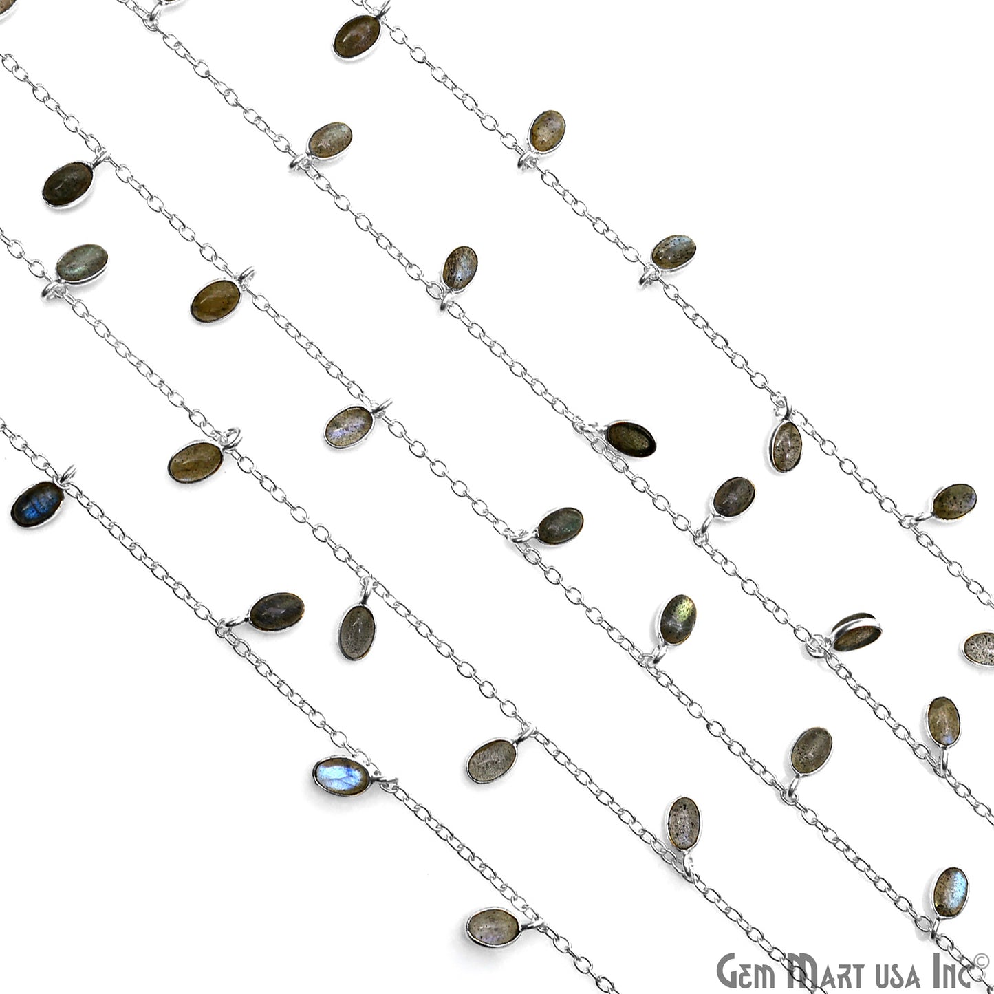 Labradorite Oval 6x4mm Silver Plated Bezel Dangle Rosary Chain