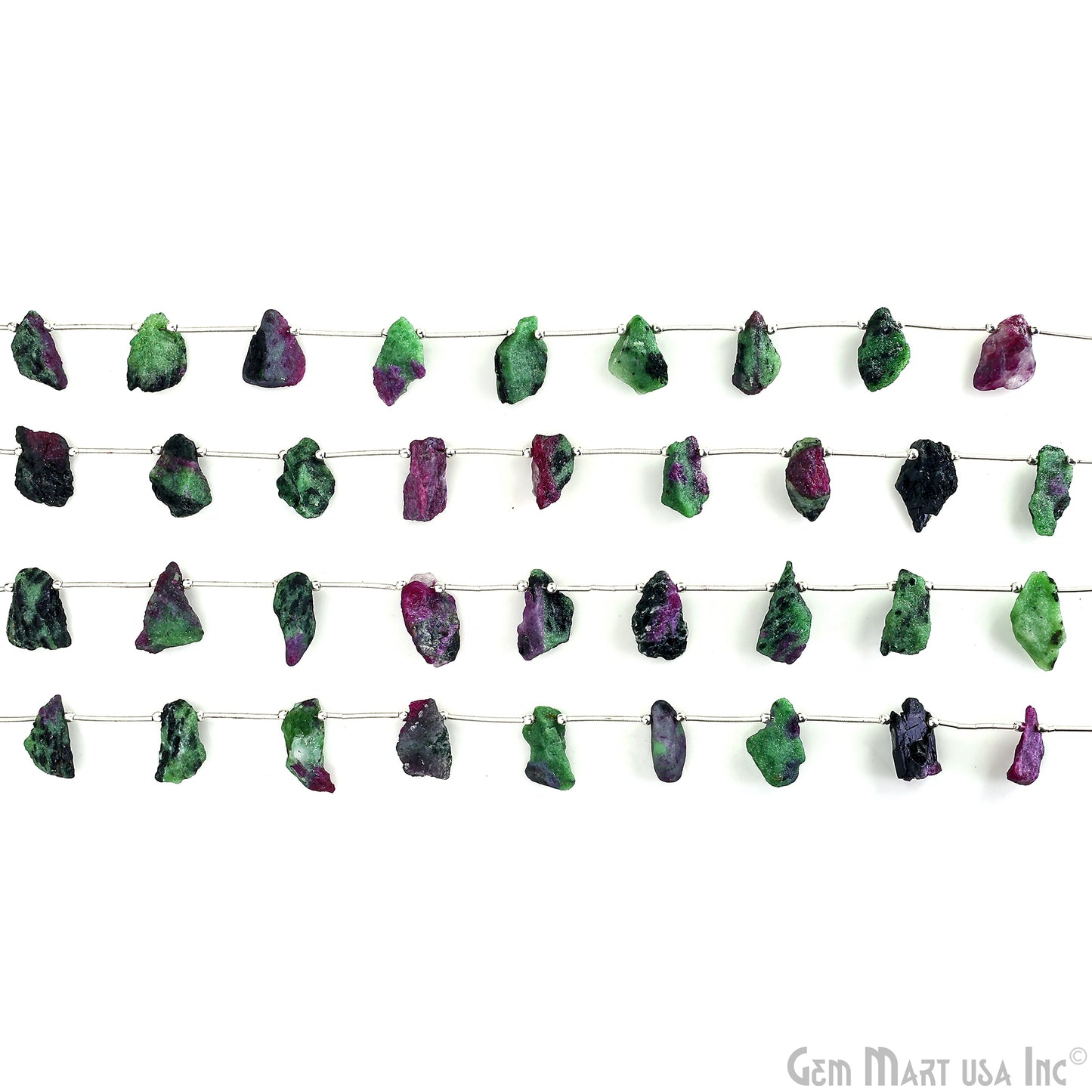 Ruby Zoisite Rough Beads, 9.5 Inch Gemstone Strands, Drilled Strung Briolette Beads, Free Form, 12x20mm