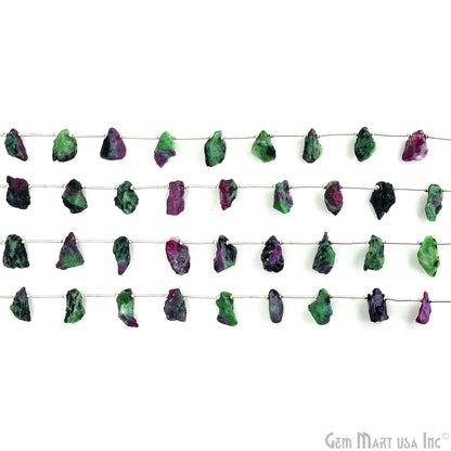 Ruby Zoisite Rough Beads, 9.5 Inch Gemstone Strands, Drilled Strung Briolette Beads, Free Form, 12x20mm