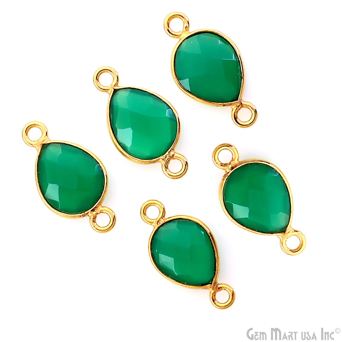 Green Onyx 7x10mm Pears Double Bail Gold Bezel Gemstone Connector