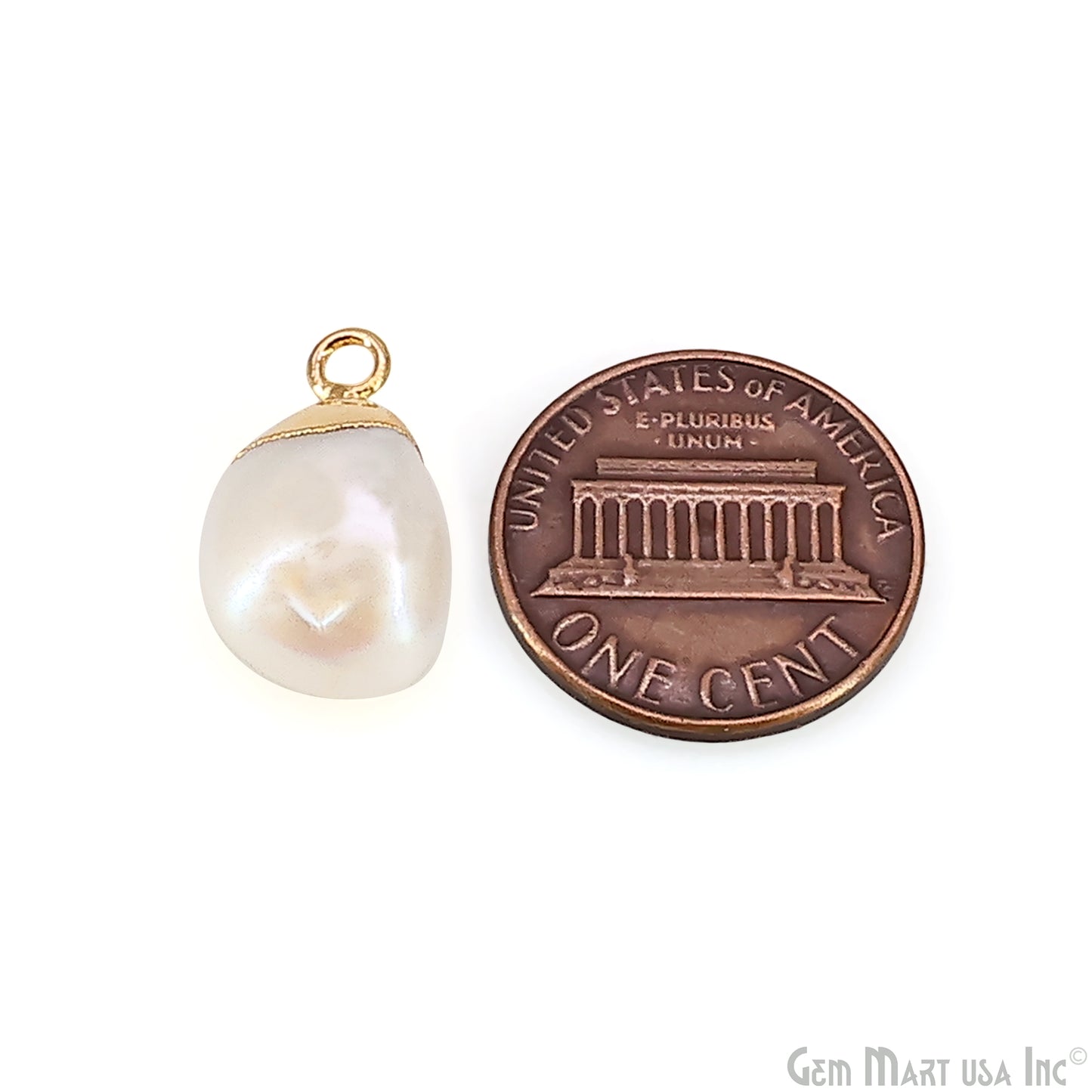 White Pearl Freeform Charm With Gold Electroplated Cap Single Bail Pendant