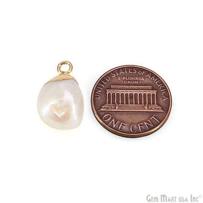 White Pearl Freeform Charm With Gold Electroplated Cap Single Bail Pendant