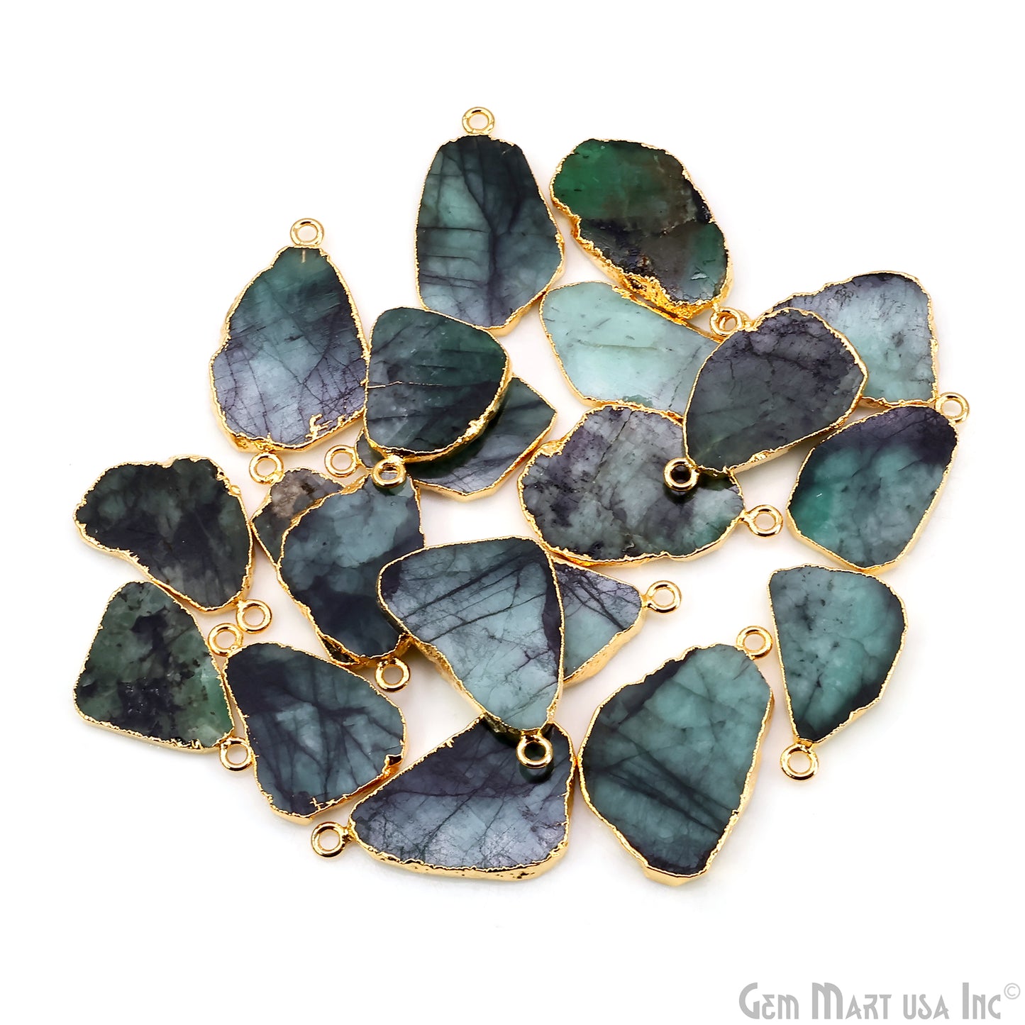 Emerald Free Form 28x15mm Electroplated Gemstone Single Bail Connector