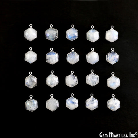 Rainbow Moonstone 20x13mm Hexagon Silver Plated Single Bail Gemstone Connector