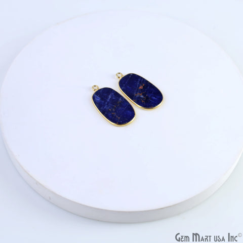 Sodalite Octagon Gold Plated Single Bail Bezel Smooth Slab Slice Thick Gemstone Connector 29x16mm 1 Pair