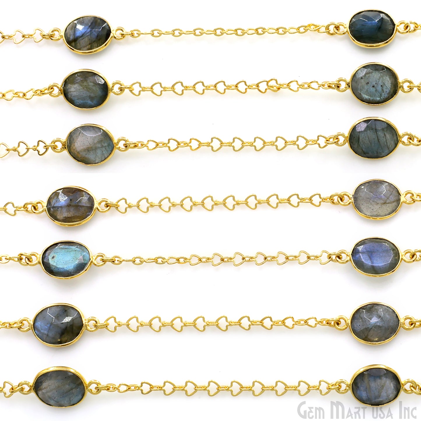 Labradorite Faceted 9x11mm Oval Gold Plated Connector Bezel Link Chain