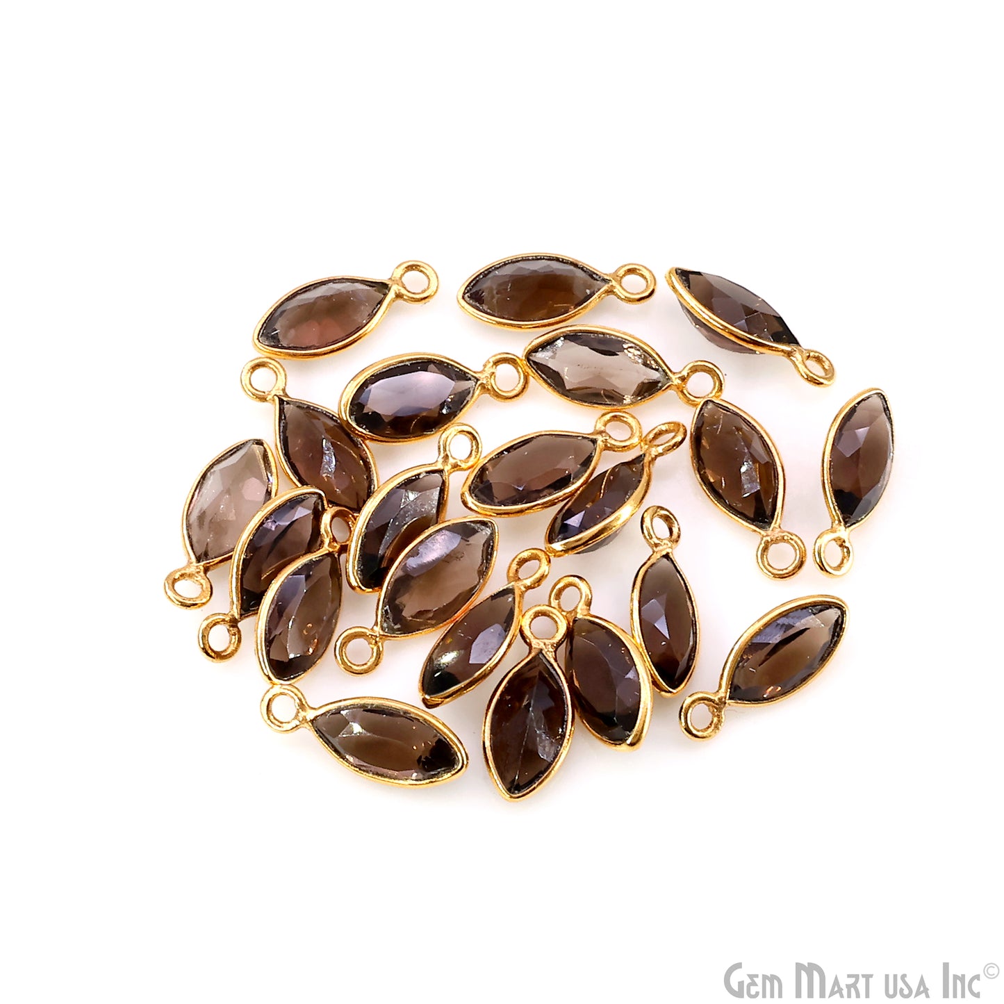 Smoky Topaz 5x10mm Marquise Brilliant Cut Gold Plated Bezel Single Bail Connector