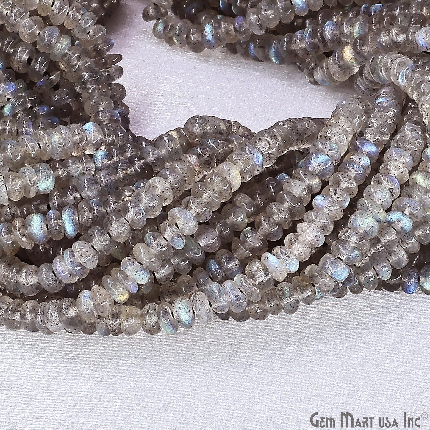 Labradorite Rondelle Beads, 17 Inch Gemstone Strands, Drilled Strung Nugget Beads, Faceted Round, 3mm