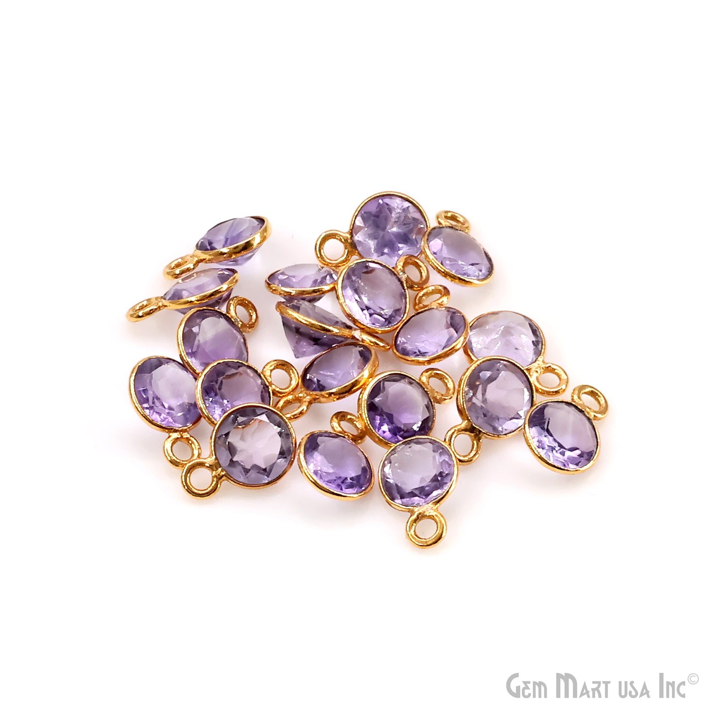 Round 6mm Brilliant Cut Gold Plated Bezel Single Bail Gemstone Connector