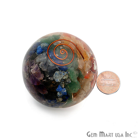 Seven Chakra Healing Gemstone Sphere 2" - Reiki Meditation Ball, Chakra Balancing, Orgone Energy, Spiritual Healing, Home Decor