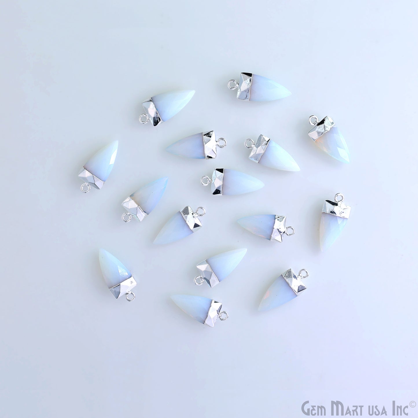 Opalite 24x10mm Trillion Single Bail Silver Electroplated Gemstone Connector