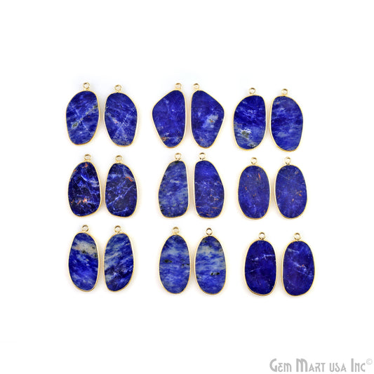 Sodalite Free Form Gold Plated Single Bail Bezel Smooth Slab Slice Thick Gemstone Connector 30x16mm 1 Pair