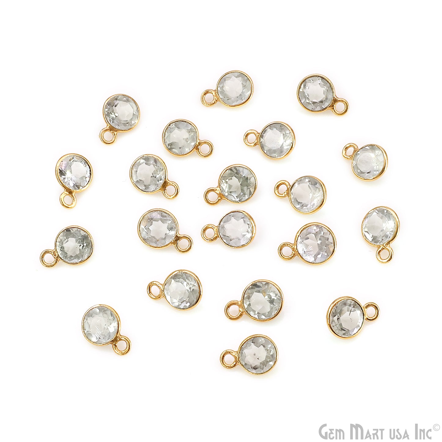 Round 7mm Brilliant Cut Gold Plated Bezel Single Bail Gemstone Connector