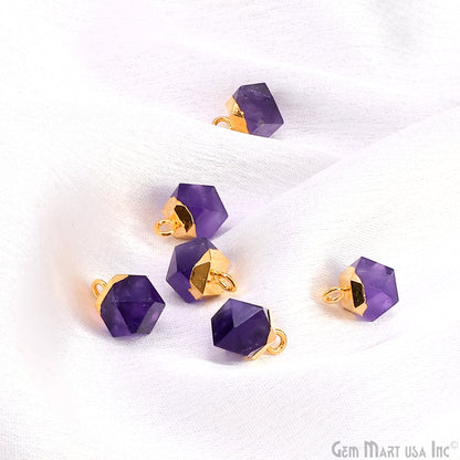 Gemstone Hexagonal Prism Shape Pendant 12x10mm Gold Plated Charm for DIY Jewelry