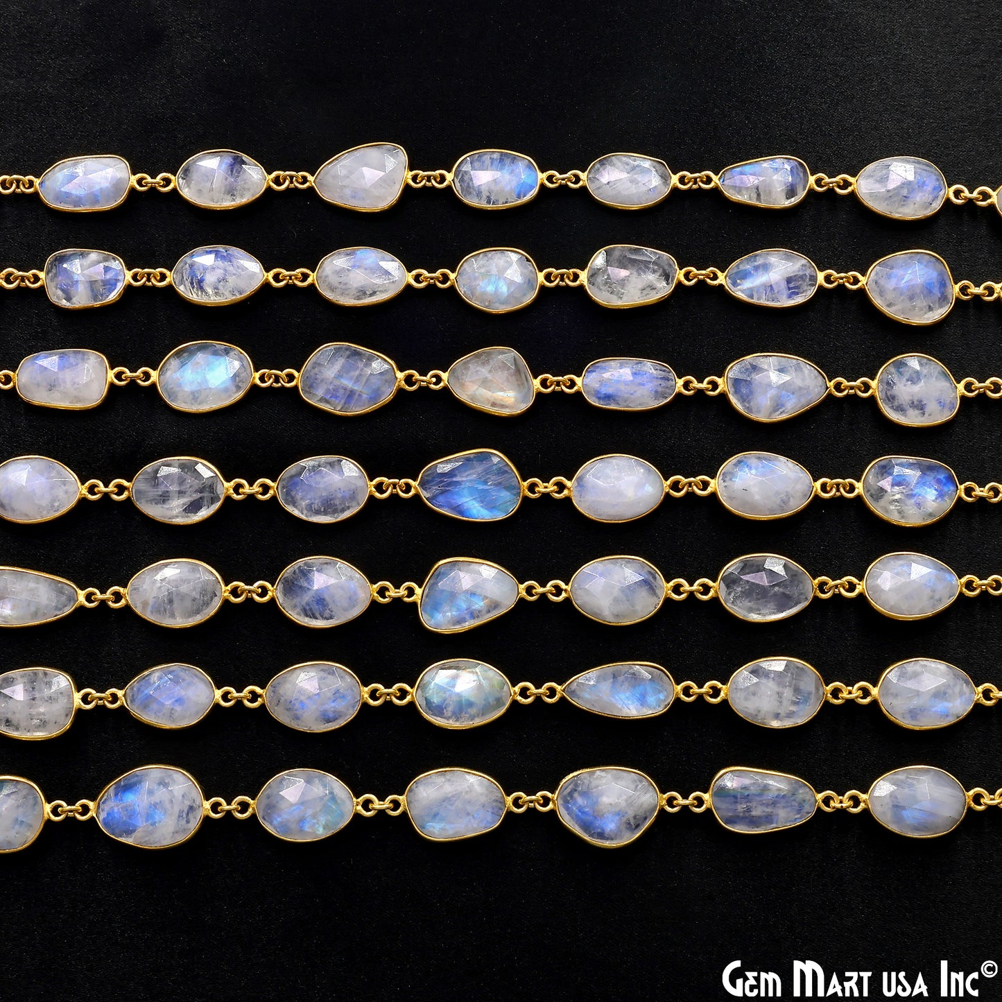 Rainbow Moonstone Fancy Cut Shape 15mm UP Gold Plated Continuous Connector Chains