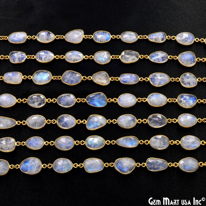 Rainbow Moonstone Fancy Cut Shape 15mm UP Gold Plated Continuous Connector Chains