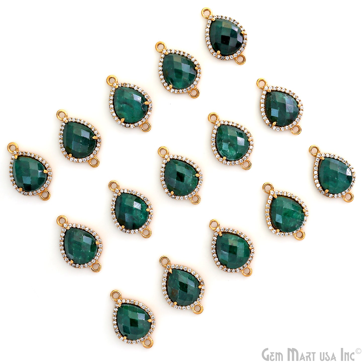 Emerald 10x12mm Pear Cubic Zirconia Gold Prong Setting Single Bail Gold Plated Bezel Connector