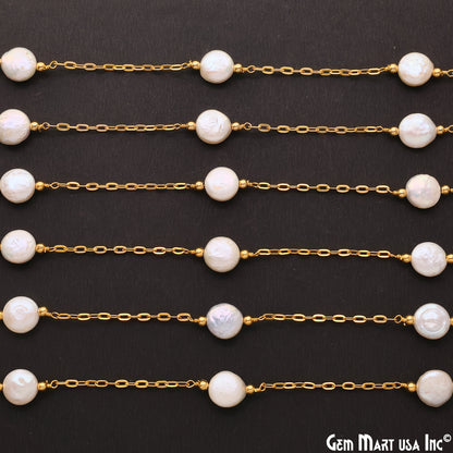 Pearl Round 10mm Gold Plated Link Bezel Connector Chain