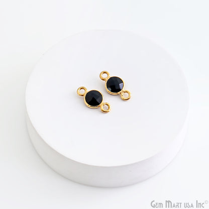 Black Onyx Round 5mm Double Bail Gold Plated Bezel Connector