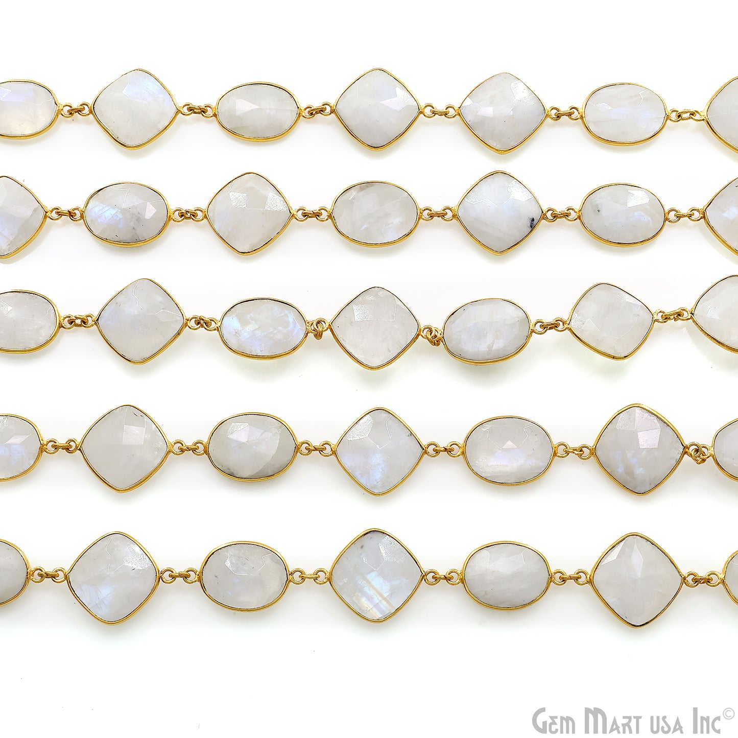 Rainbow Moonstone Mix Shape 10-15mm Gold Plated Continuous Connector Chains