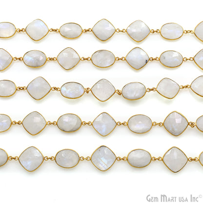 Rainbow Moonstone Mix Shape 10-15mm Gold Plated Continuous Connector Chains