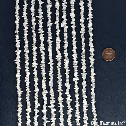 Howlite Chip Beads, 34 Inch, Natural Chip Strands, Drilled Strung Nugget Beads, 3-7mm, Polished, GemMartUSA (CHHW-70001)