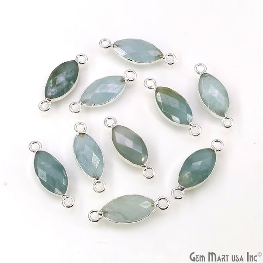 Aquamarine 8x16mm Marquise Double Bail Silver Electroplated Gemstone Connector
