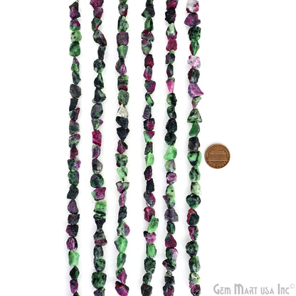 Ruby Zoisite Rough Beads, 9 Inch Gemstone Strands, Drilled Strung Briolette Beads, Free Form, 7x5mm