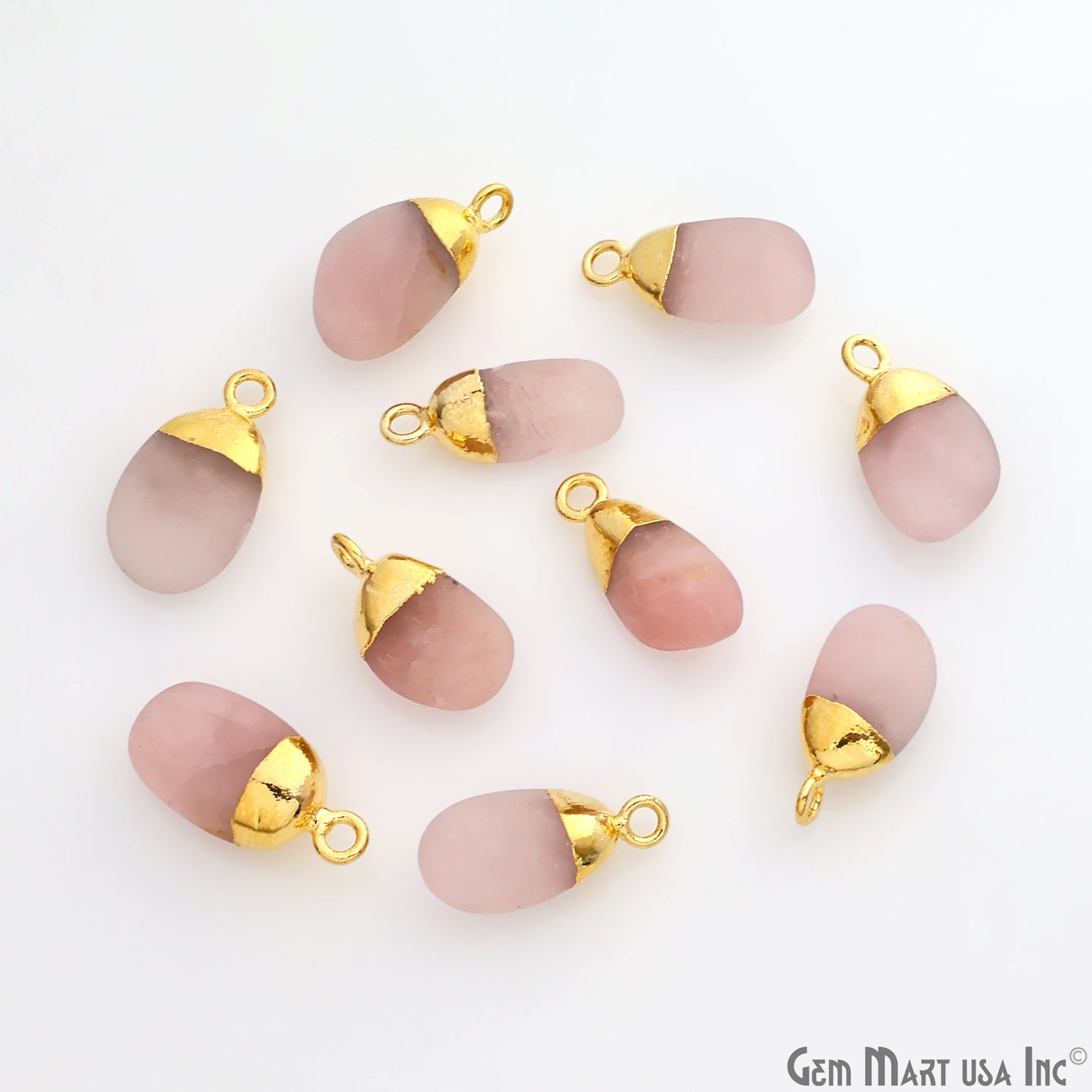 Rose Quartz Matte Beads 23x12mm Single Bail Gold Electroplated Gemstone Connector