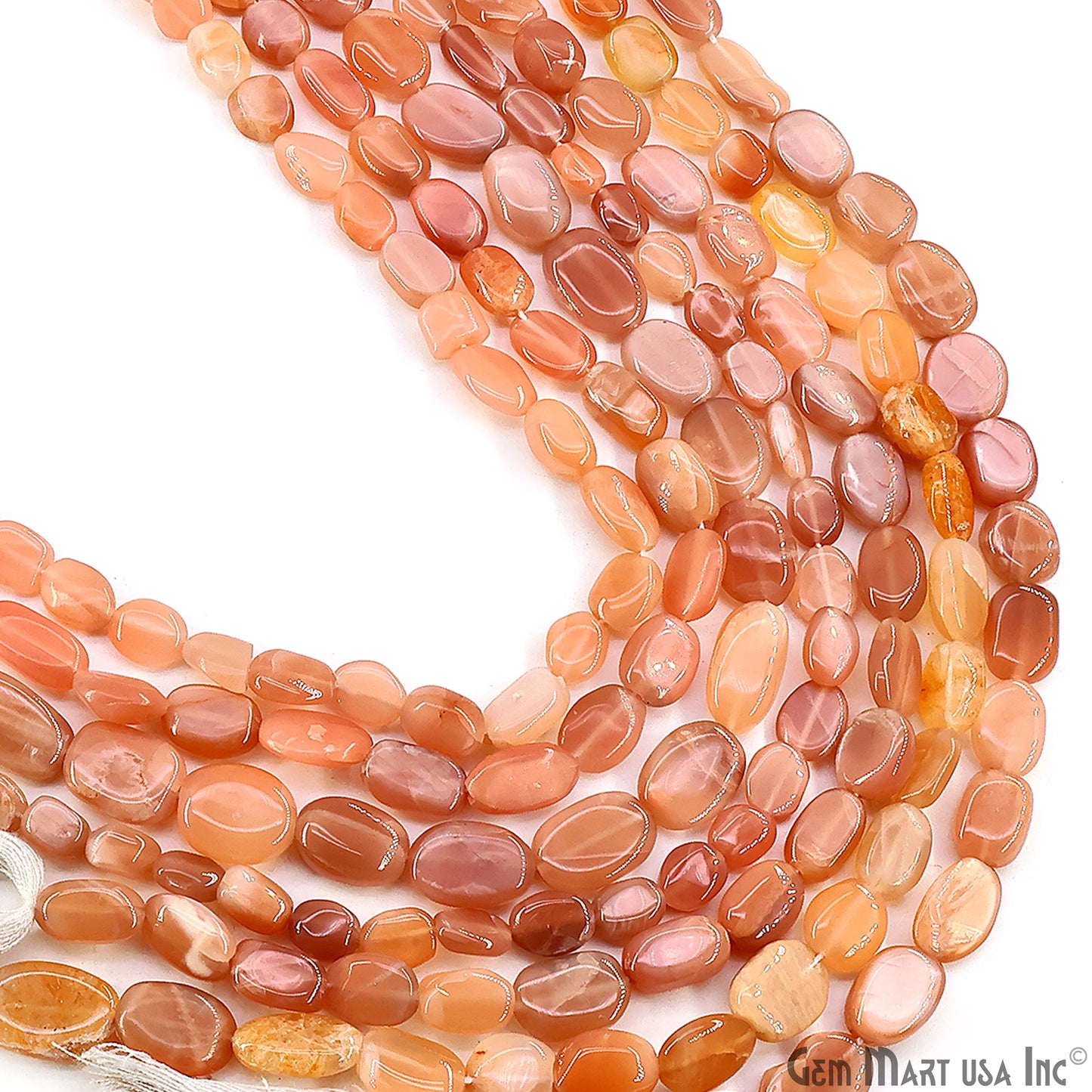 Peach Moonstone Tumble Beads Free Form Drilled Beads 9-13X6-7mm Waist Beads, Rondelle Bead Strand 13 Inch