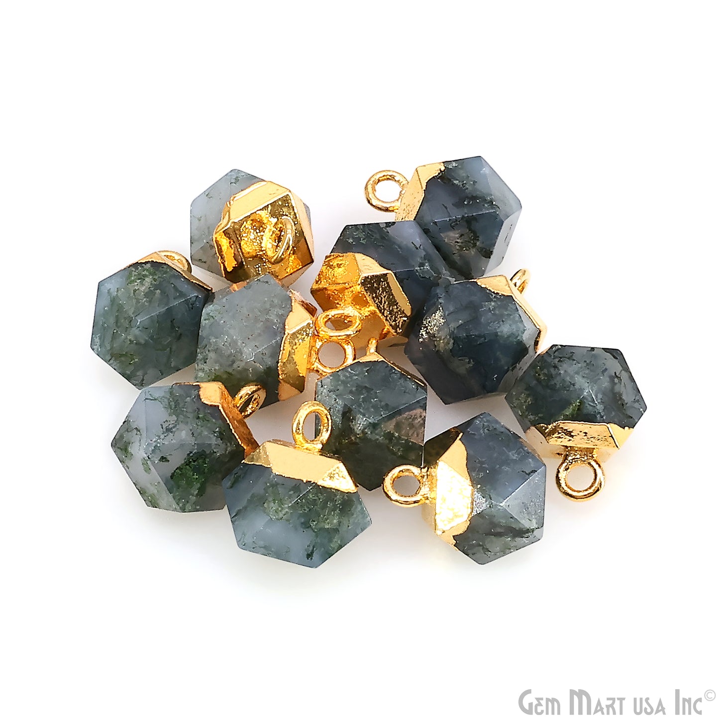 Gemstone Hexagonal Prism Shape Pendant 12x10mm Gold Plated Charm for DIY Jewelry