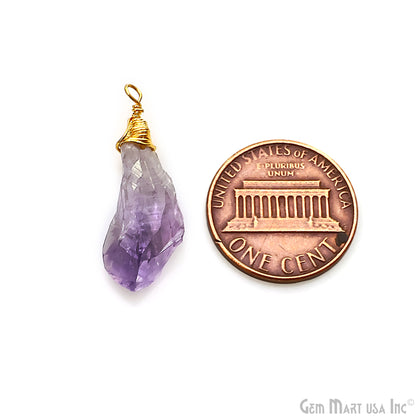 Rough Amethyst Free Form 32x8mm Gold Electroplated Single Bail Connector