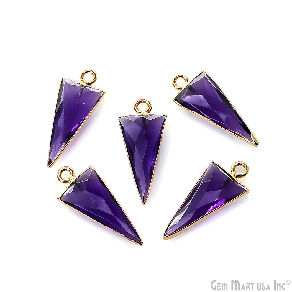 Triangular Amethyst Amethyst Triangle 24x10mm Gold Electroplated Gemstone Connector ...