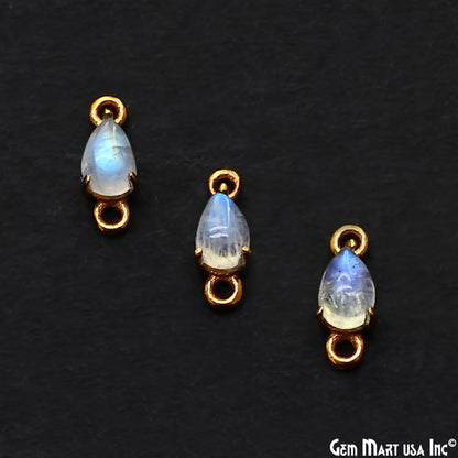 Rainbow Moonstone Cabochon Pears Prong Gold Plated Bail Connector