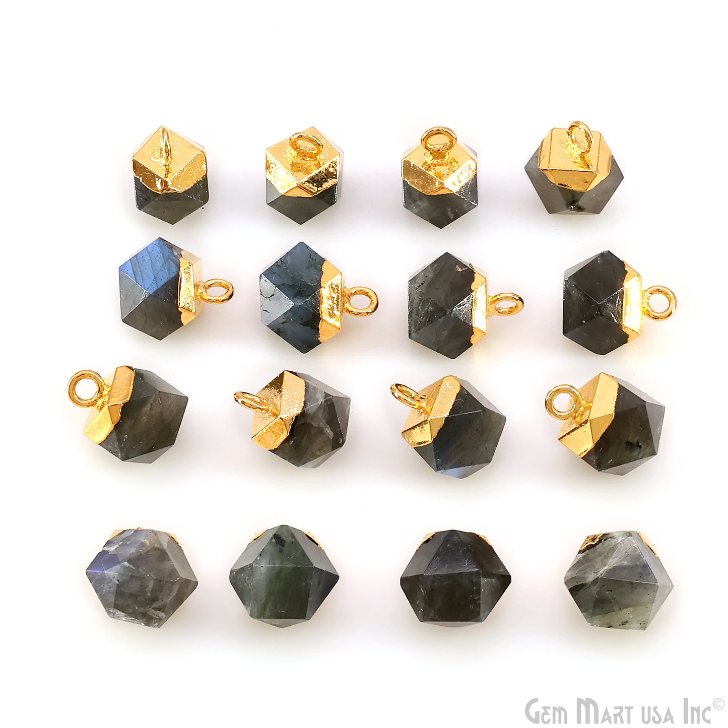 Gemstone Hexagonal Prism Shape Pendant 12x10mm Gold Plated Charm for DIY Jewelry