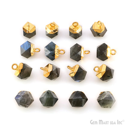 Gemstone Hexagonal Prism Shape Pendant 12x10mm Gold Plated Charm for DIY Jewelry