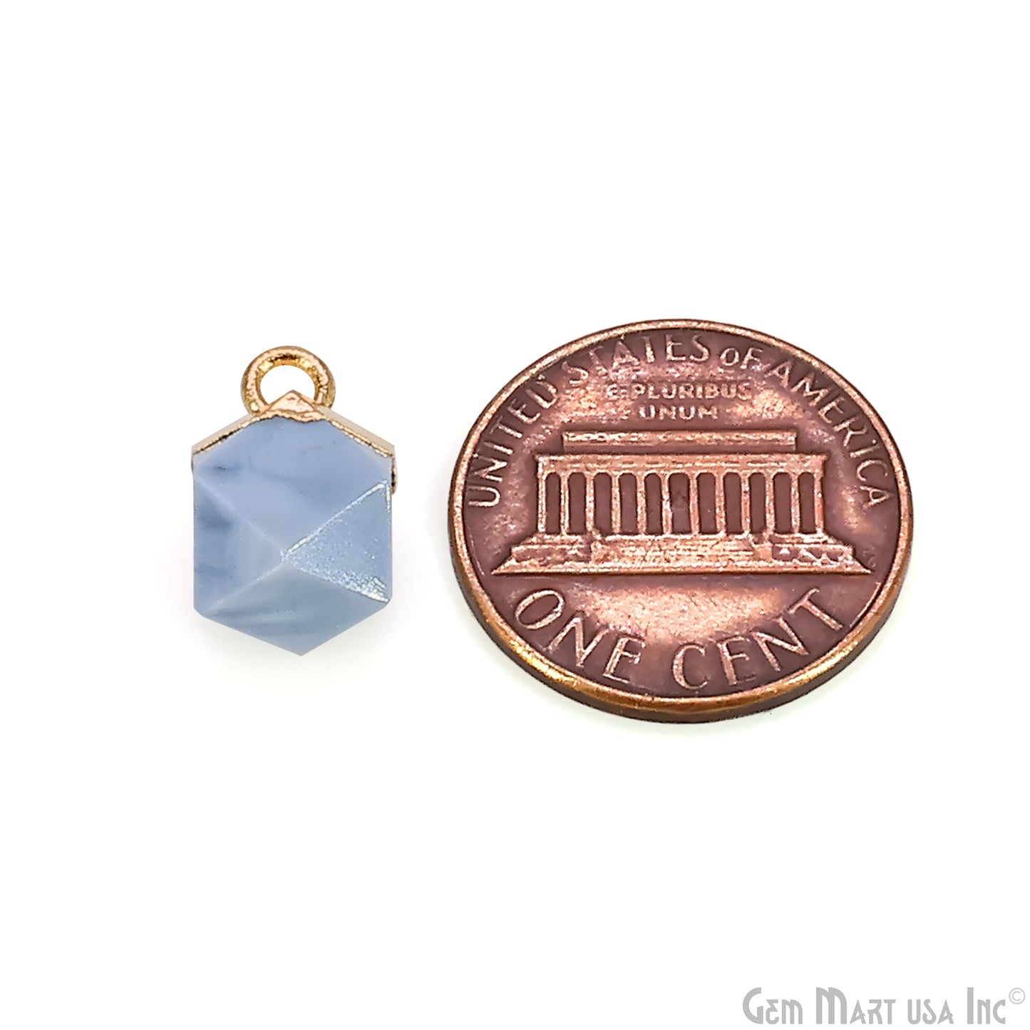 Gemstone Hexagonal Prism Shape Pendant 12x10mm Gold Plated Charm for DIY Jewelry