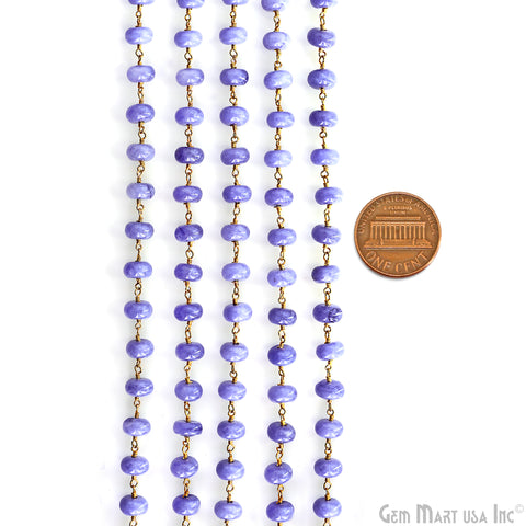Lavender Jade Cabochon 8-9mm Gold Wire Wrapped Rosary Chain