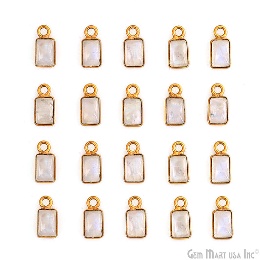 Rainbow Moonstone Cabochon 6x4mm Rectangle Gold Plated Bezel Connector