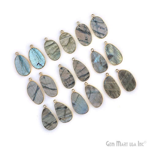 Labradorite Free Form Gold Plated Single Bail Bezel Smooth Slab Slice Thick Gemstone Connector 29x16mm 1 Pair