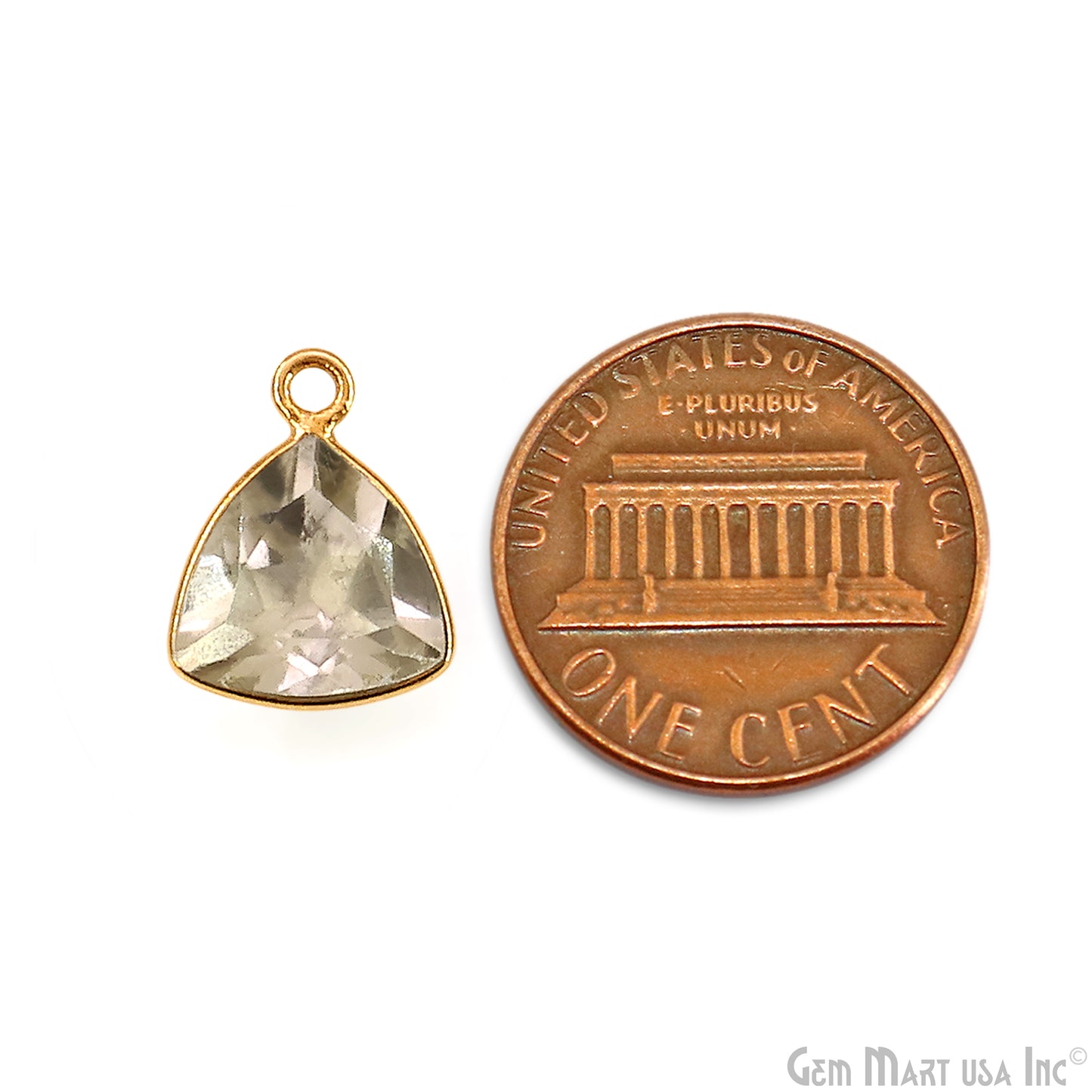 Lemon Topaz Trillion 10mm Brilliant Cut Gold Plated Bezel Single Bail Gemstone Connector