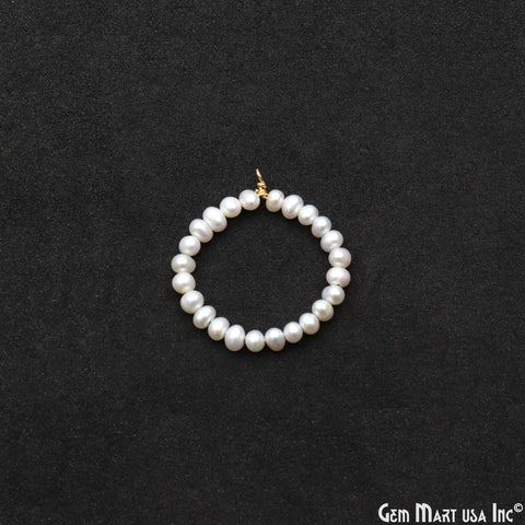 Freshwater Pearl Round Shape 32x28mm Gold Wire Wrapped Beaded Hoop Connector