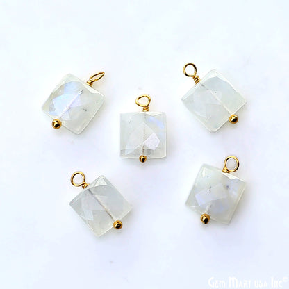 Rainbow Moonstone Square 8mm Gold Wire Wrapped Single Bail Gemstone Bead Connector