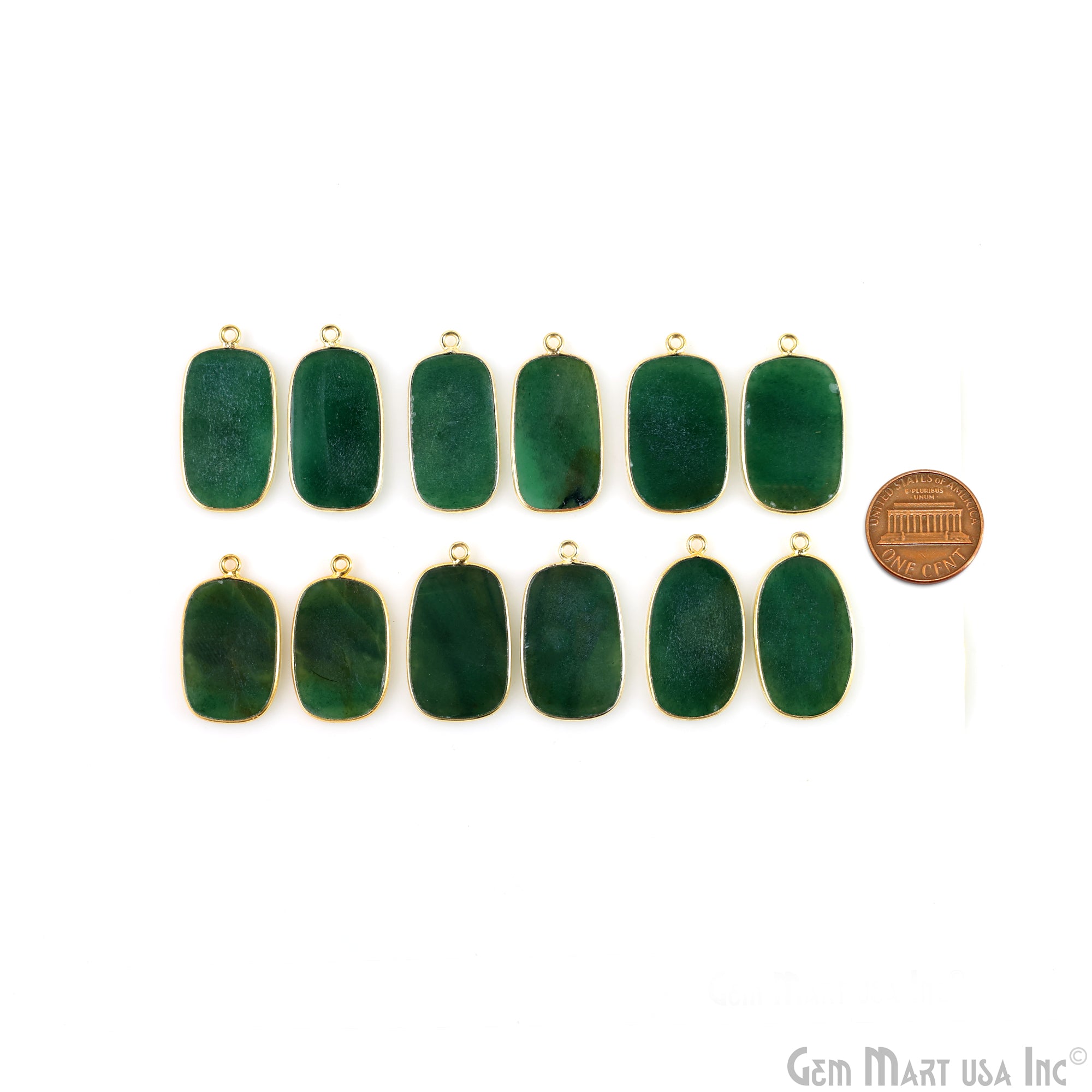 Green Onyx Octagon Gold Plated Single Bail Bezel Smooth Slab Slice Thick Gemstone Connector 30x17mm 1 Pair