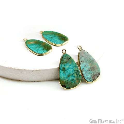 Turquoise Jasper Free Form Gold Plated Single Bail Bezel Smooth Slab Slice Thick Gemstone Connector 31x20mm 1 Pair