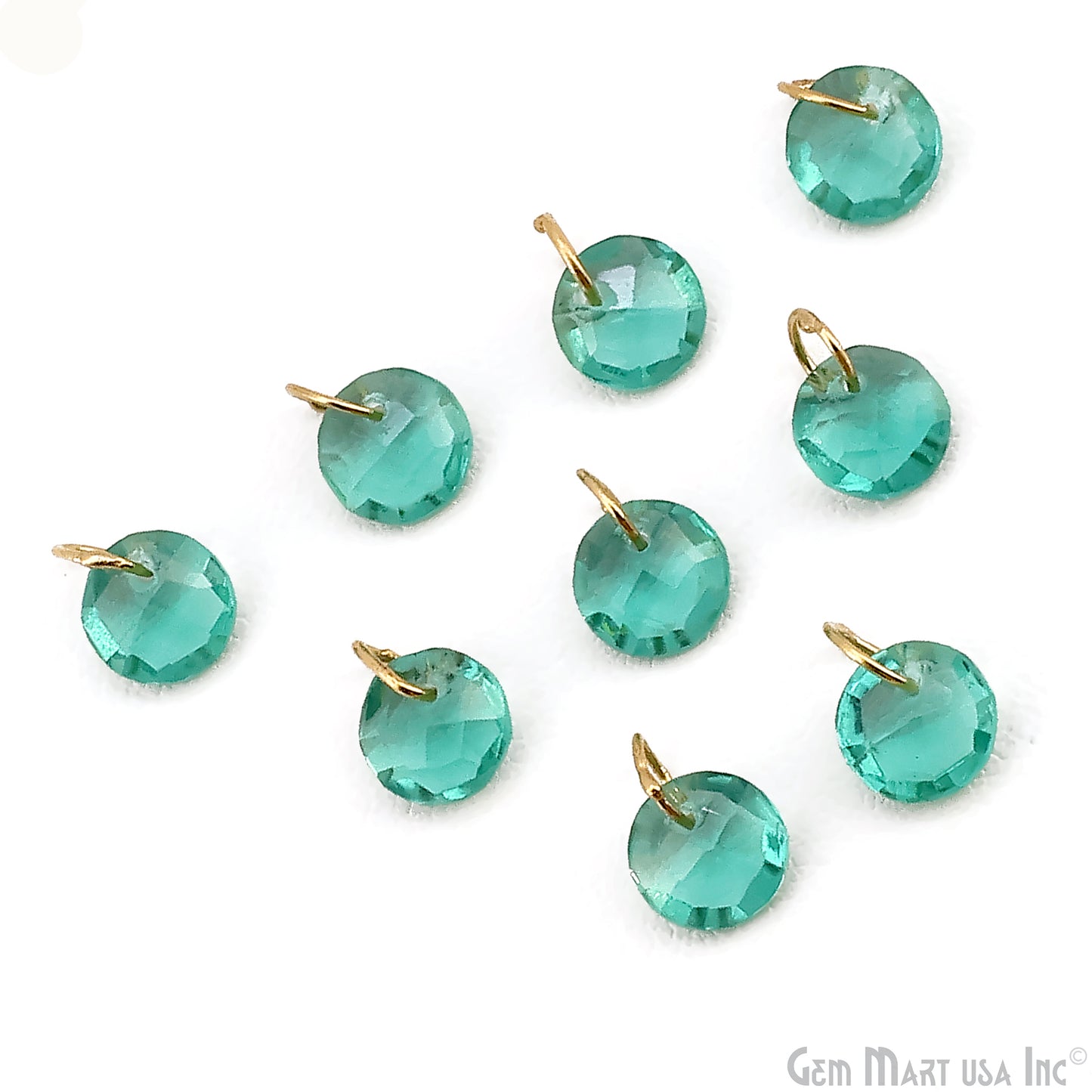 Round Faceted 8x6mm Gold Plated Single Bail Wire Loop Glass Stone Pendant Connector Charm