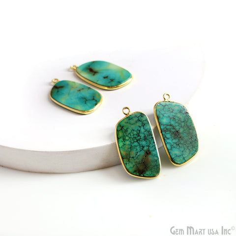 Turquoise Jasper Free Form Gold Plated Single Bail Bezel Smooth Slab Slice Thick Gemstone Connector 29x17mm 1 Pair
